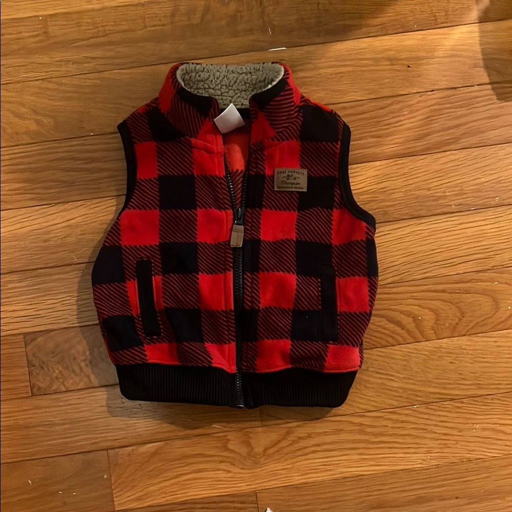 Carter’s Baby Red and Black Plaid Vest with Sherpa Lining